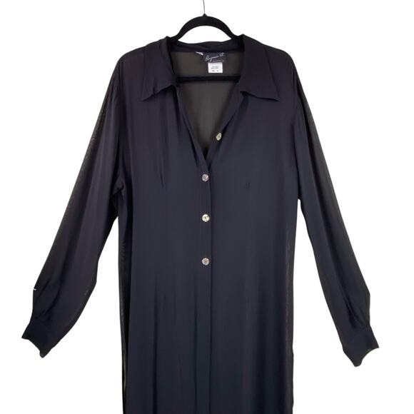 Vintage Benjamin A. Sheer Button Front Duster Size 16 Black Maxi New With Tags - Picture 1 of 7